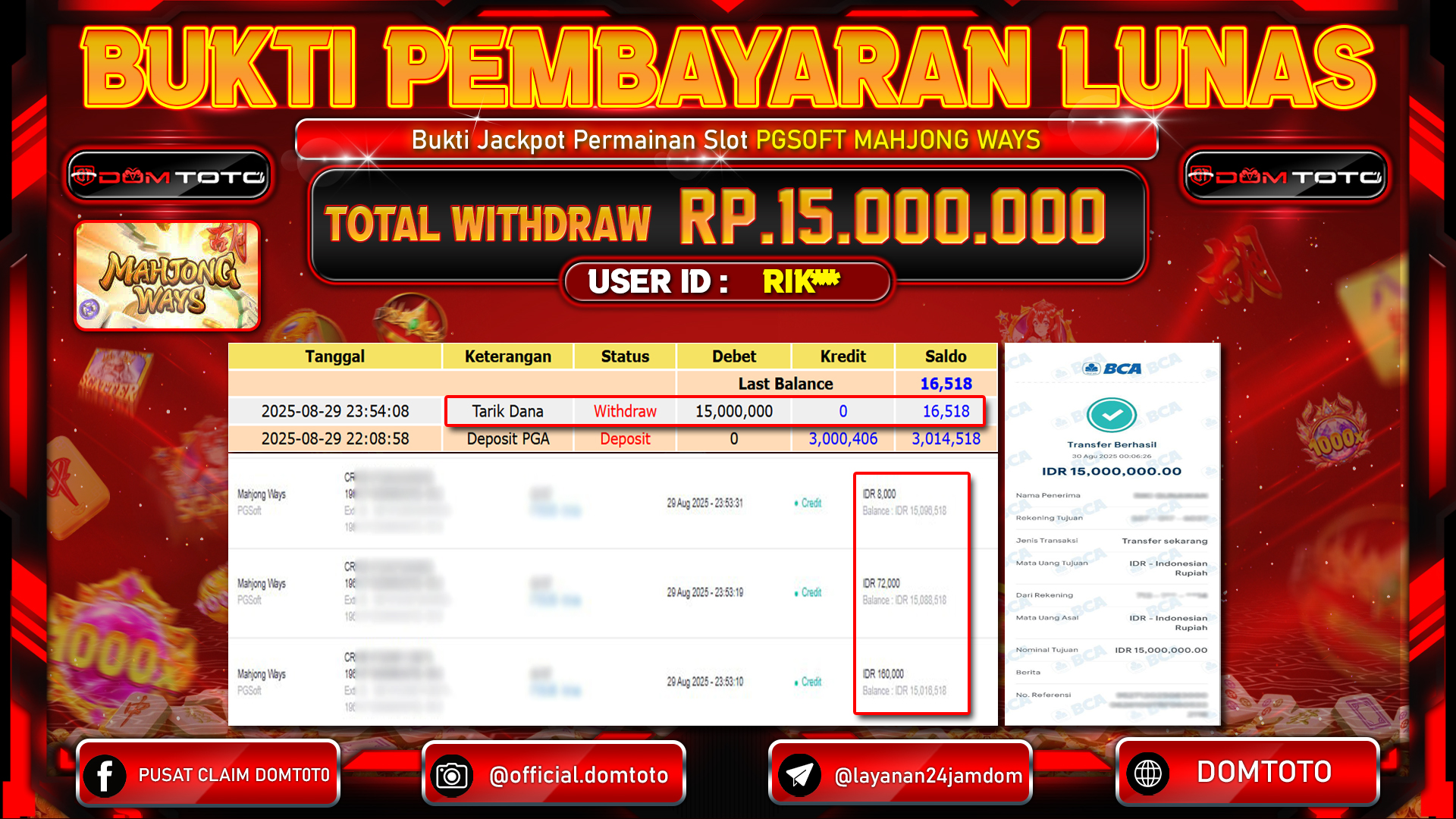 JACKPOT SLOT MAHJONG WAYS 30 AGUSTUS  2025